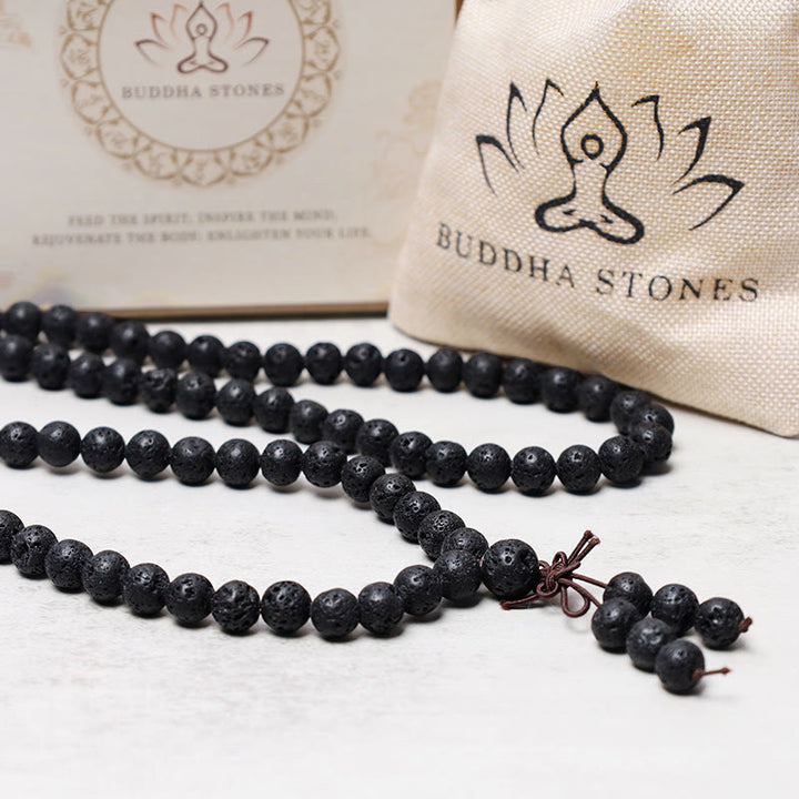Buddha Stones 108 cuentas de roca de lava natural oración Mala pulsera collar