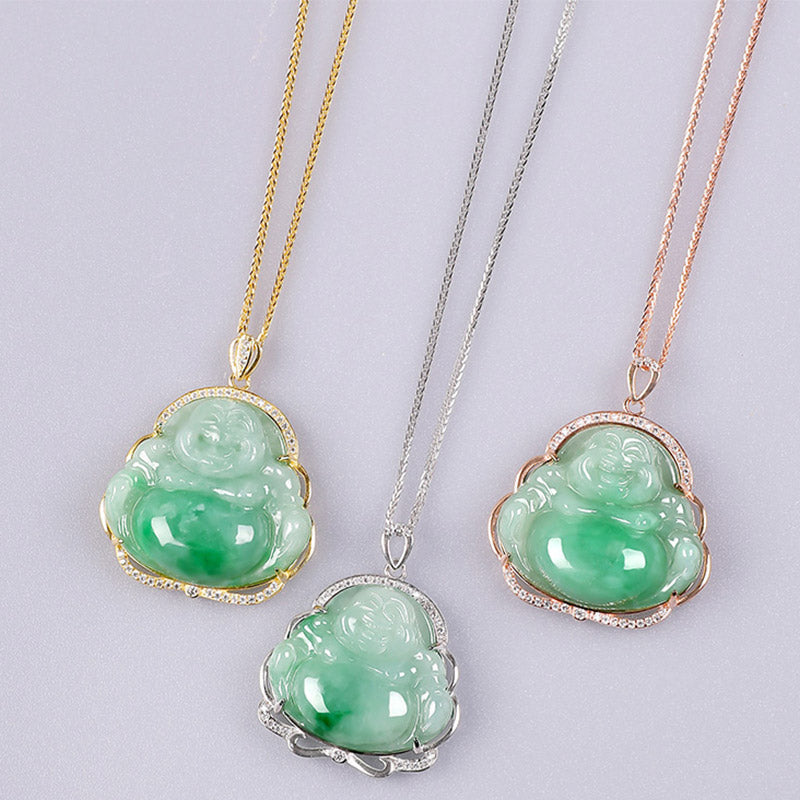 Colgante de cadena de collar de prosperidad de jade natural de Buda sonriente de plata de ley 925 - image 10