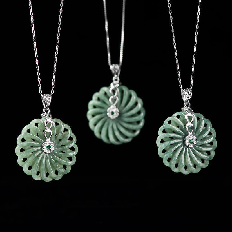 Collar con colgante de plata de ley 925 con Buddha Stones, jade redondo natural, hebilla de la paz, abundancia