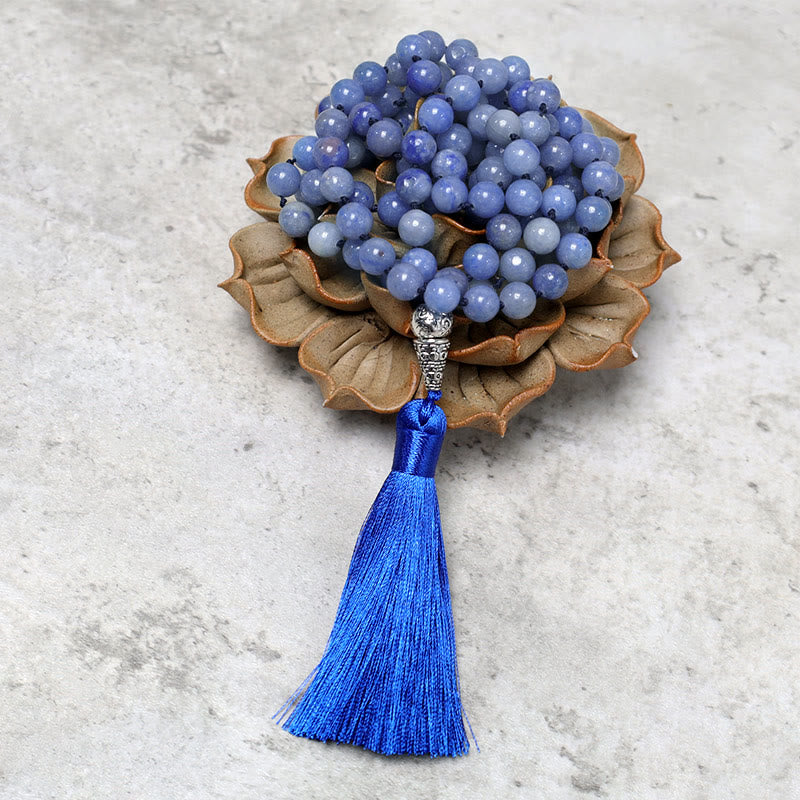108 Mala Aventurina Azul Cuentas Yoga Meditación Oración Collar De Cuentas