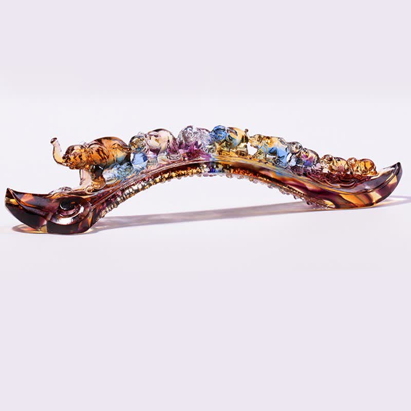 Decoración del hogar hecha a mano de Liuli Crystal Ruyi Elephant Art Piece con base de cristal