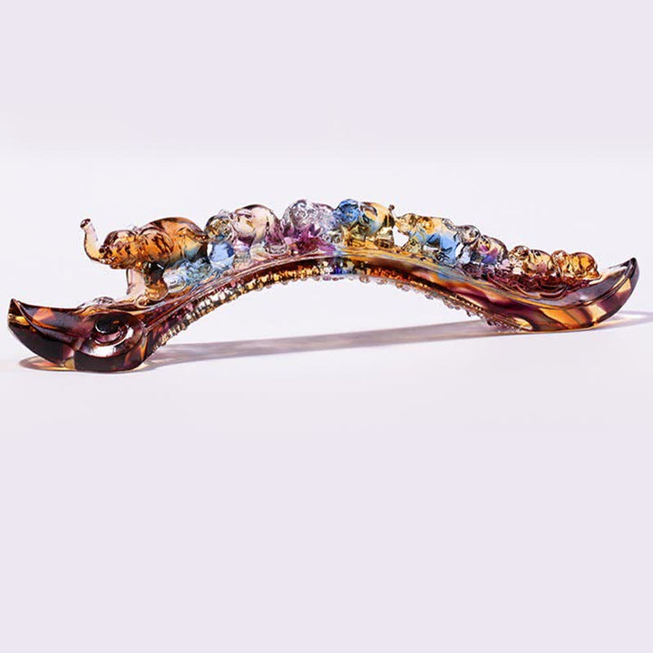 Decoración del hogar hecha a mano de Liuli Crystal Ruyi Elephant Art Piece con base de cristal