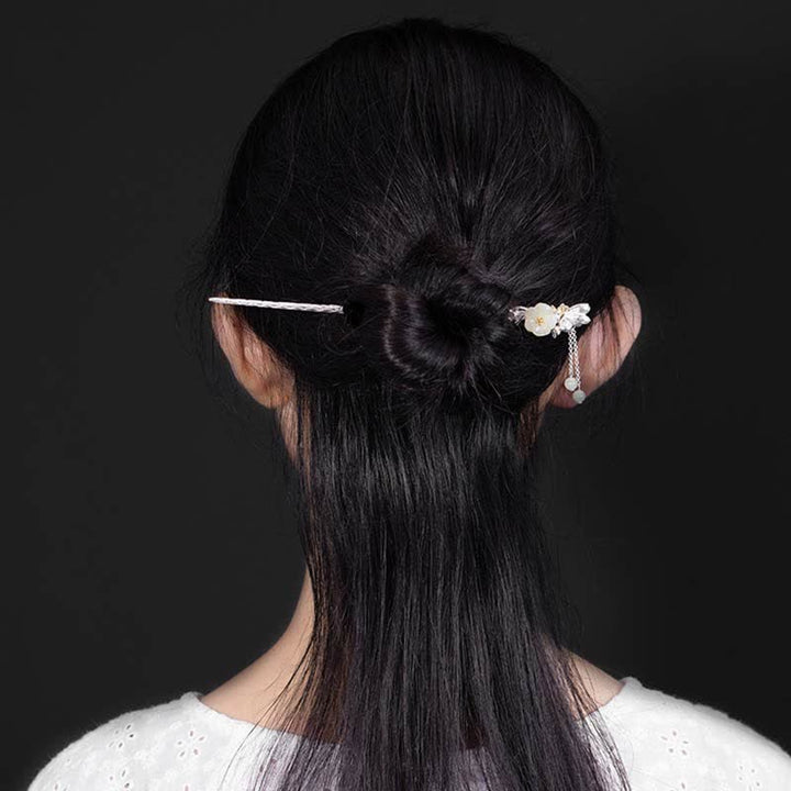 Horquilla de bendición de flor de jade blanco hetiano de plata de ley 925