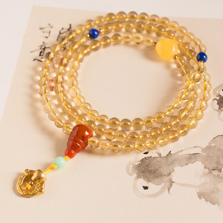 Plata de Ley 925, 108 cuentas de Mala, citrino Natural, ágata roja, ámbar, pulsera con dijes de placer