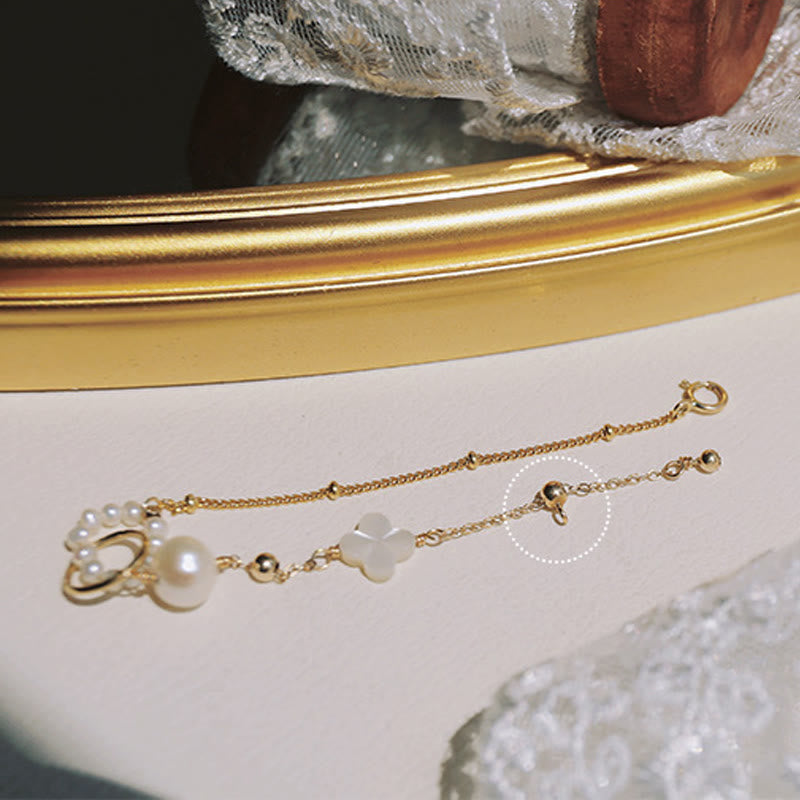 Pulsera de cadena curativa con doble hebilla de paz y perlas chapadas en oro de 14 quilates con Buddha Stones