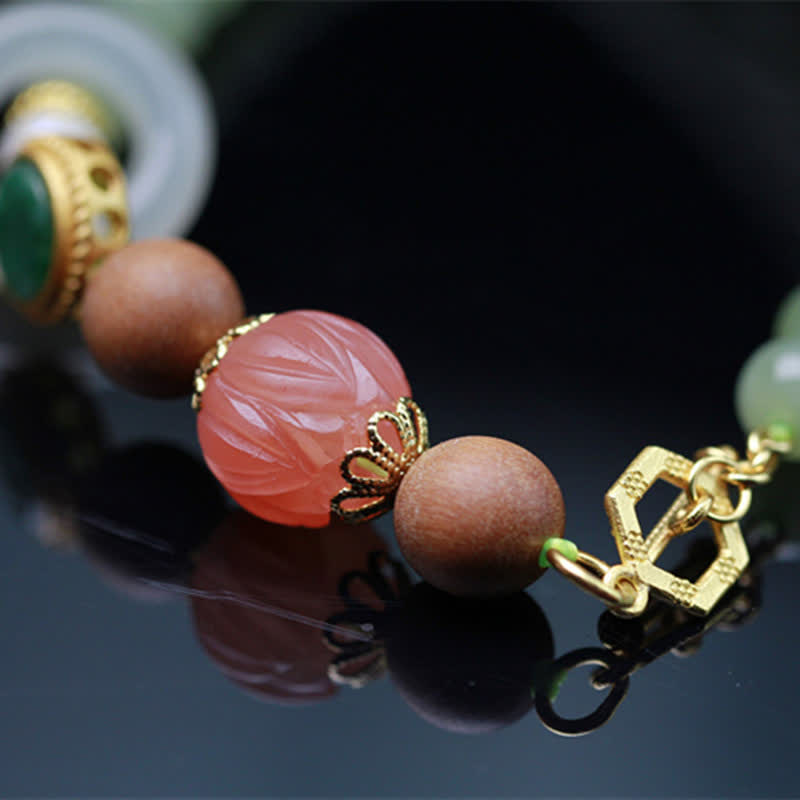 Pulsera de abundancia de suerte de ágata roja de loto ámbar de jade hetiano natural
