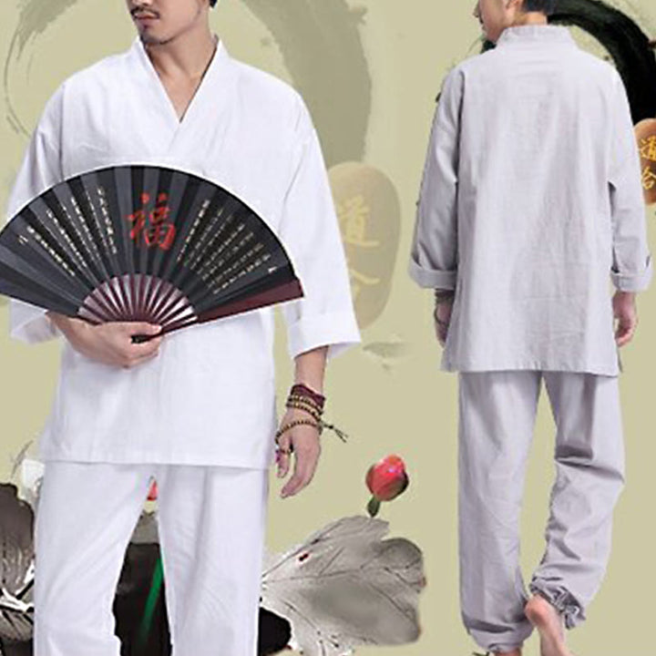 Conjunto de ropa de yoga para hombre con cuello en V, diseño de algodón y lino con Buddha Stones para meditación y oración - image 18