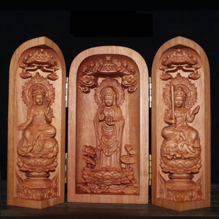 Avalokitesvara Kwan Yin Buda Cerezo Madera Compasión Decoración del Hogar Altar