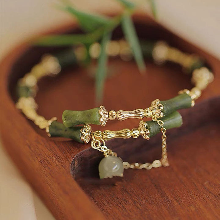 Brazalete de pulsera de la suerte con patrón de jade y bambú de Buddha Stones