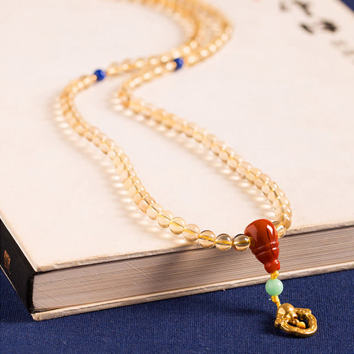 Plata de Ley 925, 108 cuentas de Mala, citrino Natural, ágata roja, ámbar, pulsera con dijes de placer