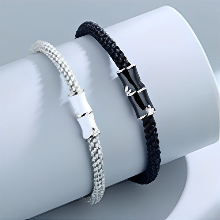 Pulsera de cuerda de pareja curativa con patrón de bambú de Buddha Stones