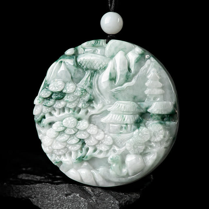 Collar de cadena de abundancia de jade con paisaje de montaña de Buddha Stones