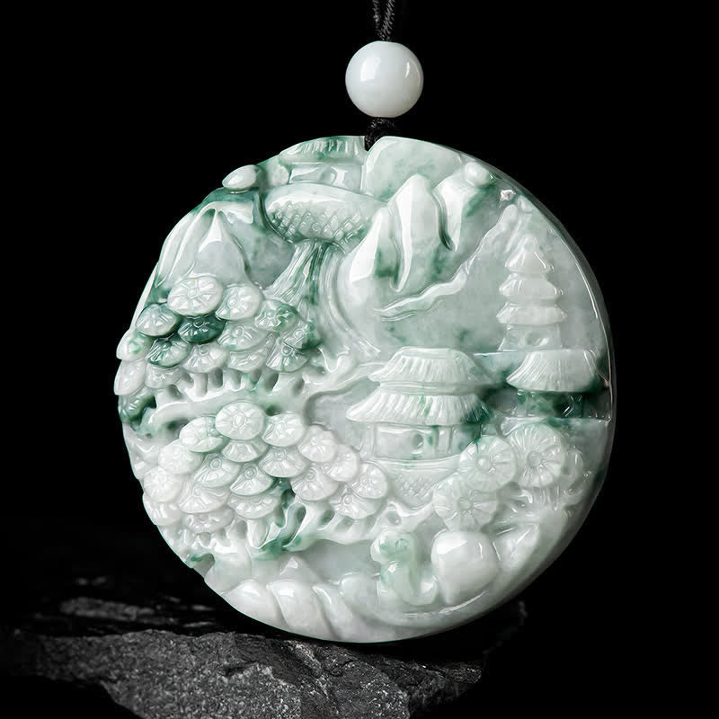 Collar de cadena de abundancia de jade con paisaje de montaña de Buddha Stones