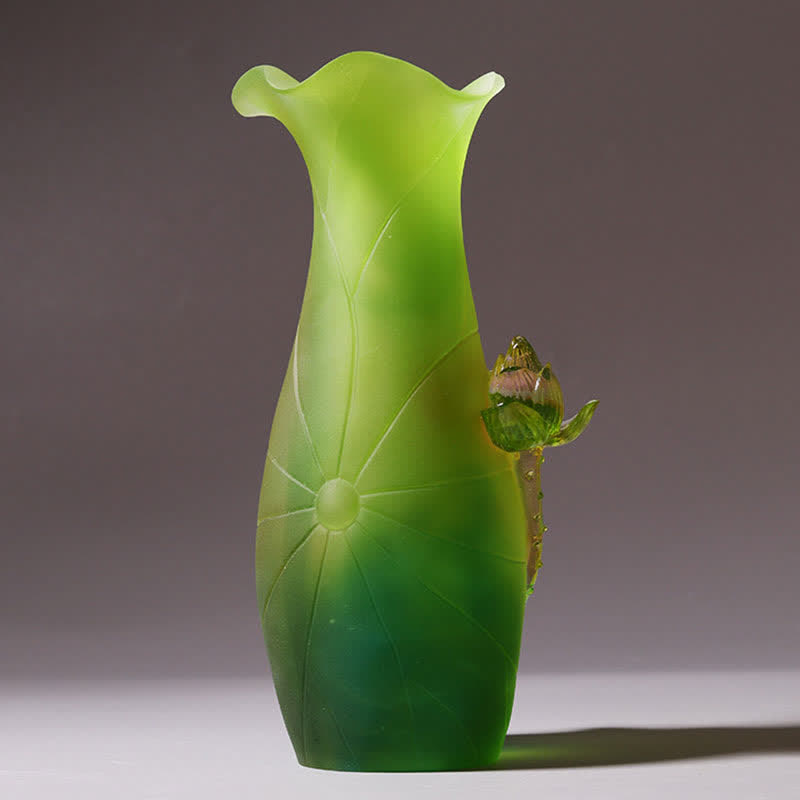 Pieza de arte de cristal Liuli hecha a mano de loto Feng Shui, decoración para el hogar y la Oficina