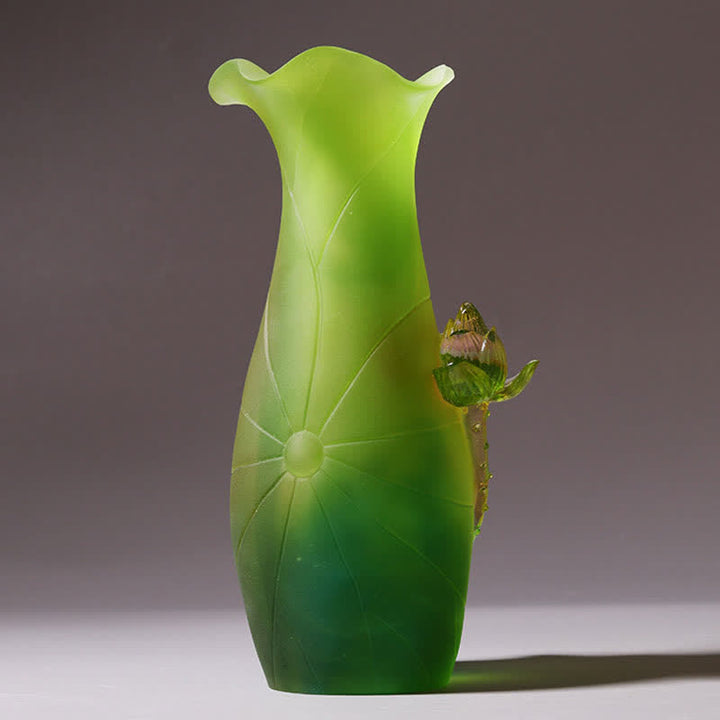 Pieza de arte de cristal Liuli hecha a mano de loto Feng Shui, decoración para el hogar y la Oficina