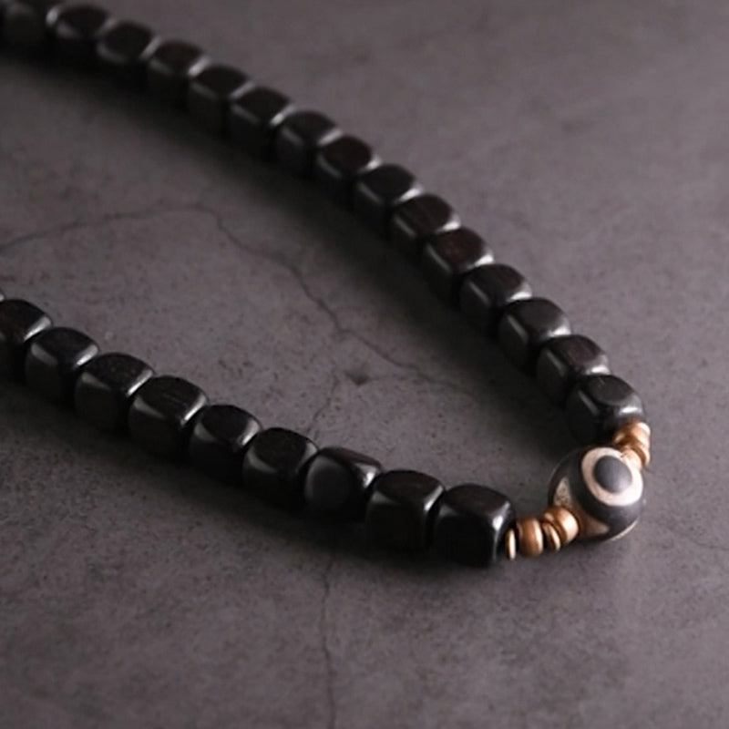 Pulsera de pareja de paz de cobre con cuentas Dzi de madera de ébano