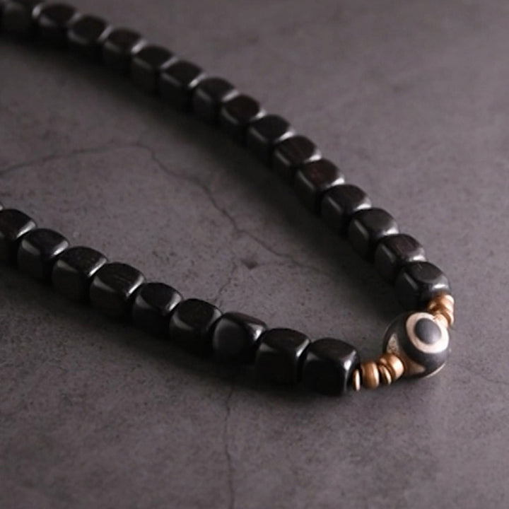 Pulsera de pareja de paz de cobre con cuentas Dzi de madera de ébano