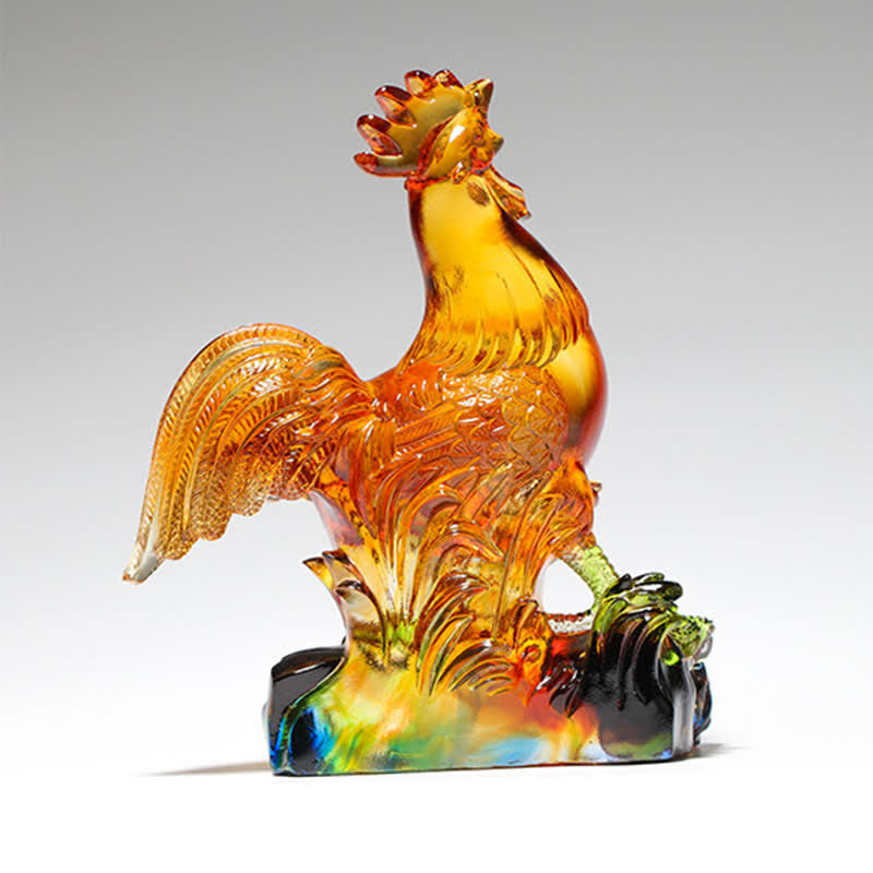 Pieza de arte de gallo de cristal Liuli hecha a mano para decoración del hogar