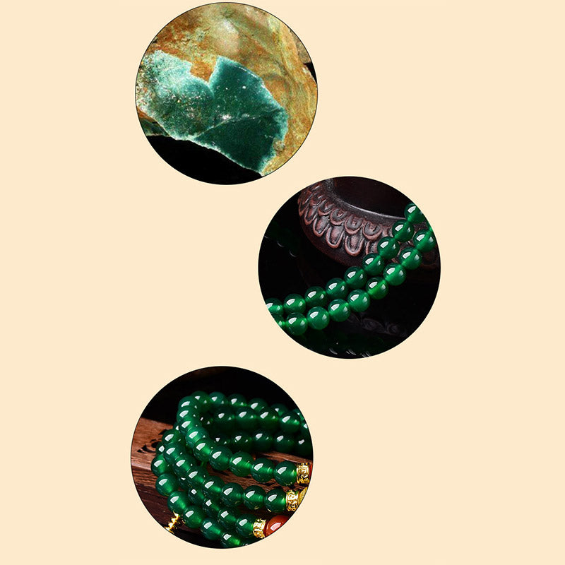 Pulsera de éxito de ágata verde natural con 108 Buddha Stones Mala
