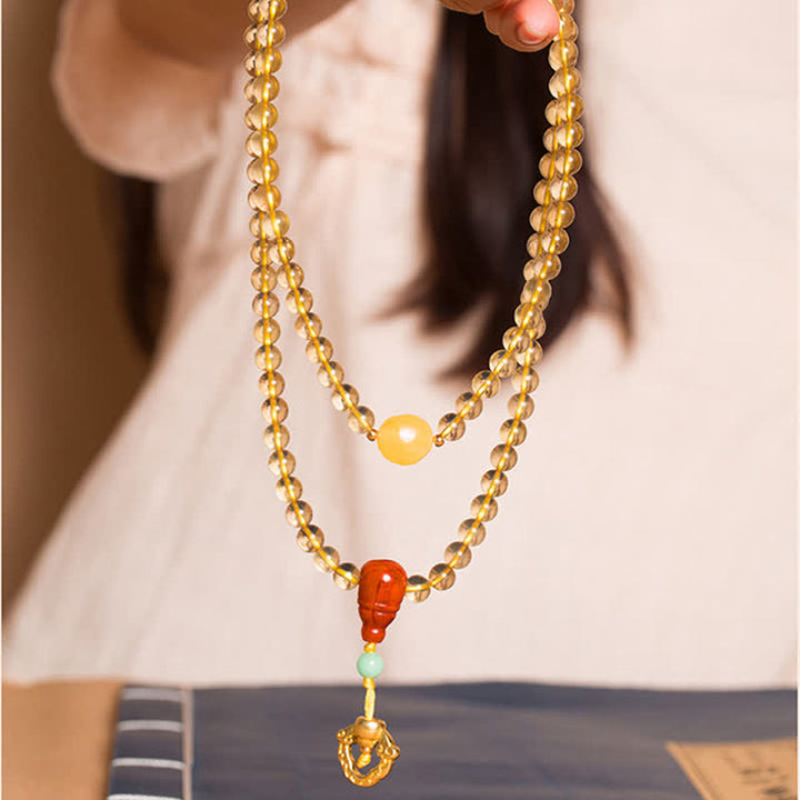 Plata de Ley 925, 108 cuentas de Mala, citrino Natural, ágata roja, ámbar, pulsera con dijes de placer