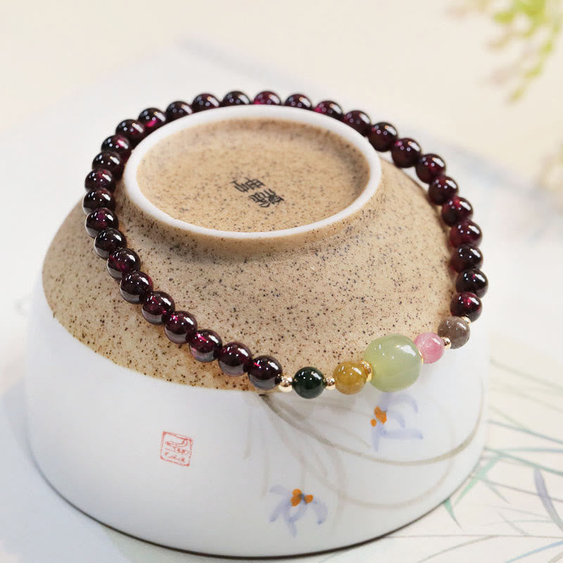 Pulsera de pasión con cuentas de turmalina y jade hetiano, granate natural, Buddha Stones