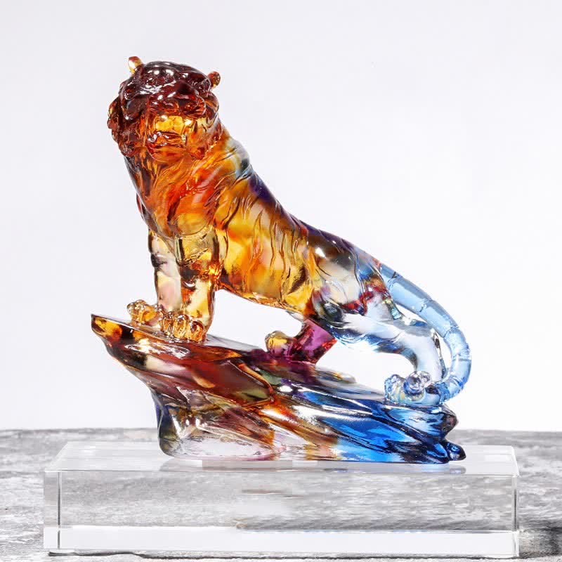 Pieza de arte de tigre de cristal Liuli hecha a mano, protección para decoración del hogar