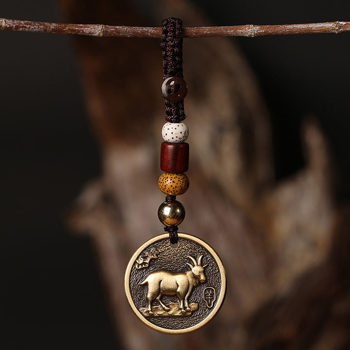 Decoración del llavero de la suerte de cobre del zodiaco chino