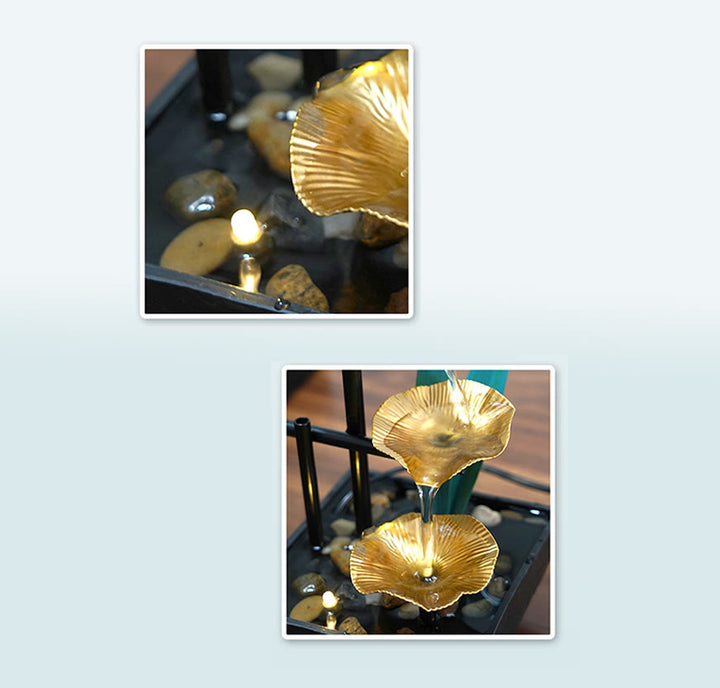 Adornos de loto de mesa de fuente de cascada de tres capas con decoración de escritorio de rocas de río