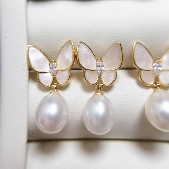 Pendientes de plata de ley 925 con Buddha Stones , chapados en oro de 18 quilates, perlas de cobre, mariposa, optimismo