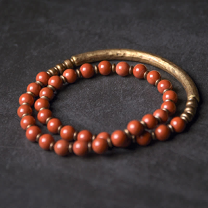 Pulsera de pareja de paz con Buddha Stones, jaspe rojo, ágata de musgo, cristal de obsidiana negra, cobre