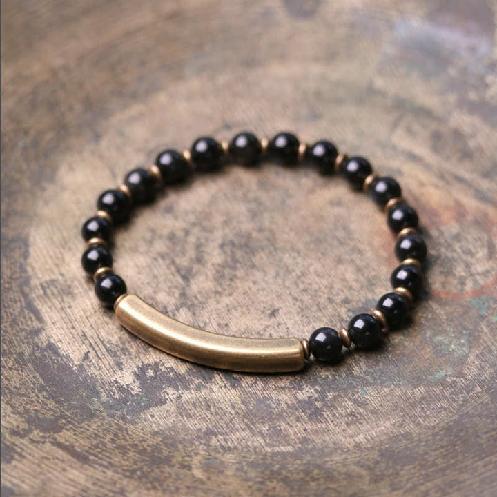 Pulsera de pareja de paz con Buddha Stones, jaspe rojo, ágata de musgo, cristal de obsidiana negra, cobre