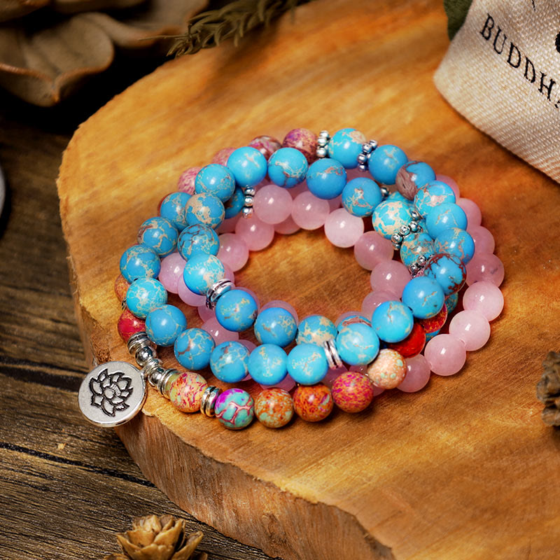 Buddha Stones Tibetano Púrpura Miano Real Bead Harmony Lotus Mala