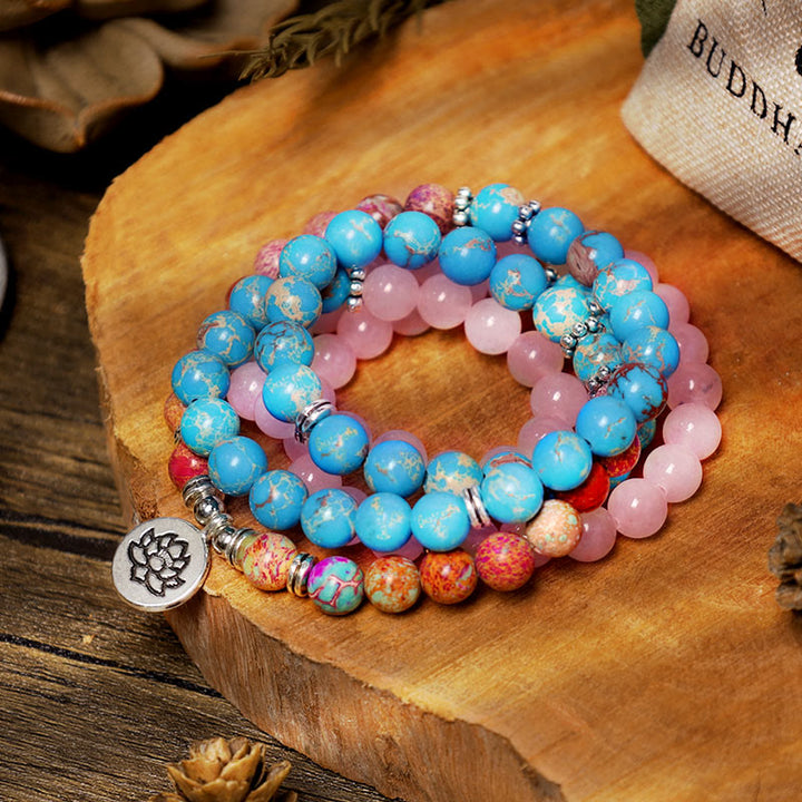 Buddha Stones Tibetano Púrpura Miano Real Bead Harmony Lotus Mala