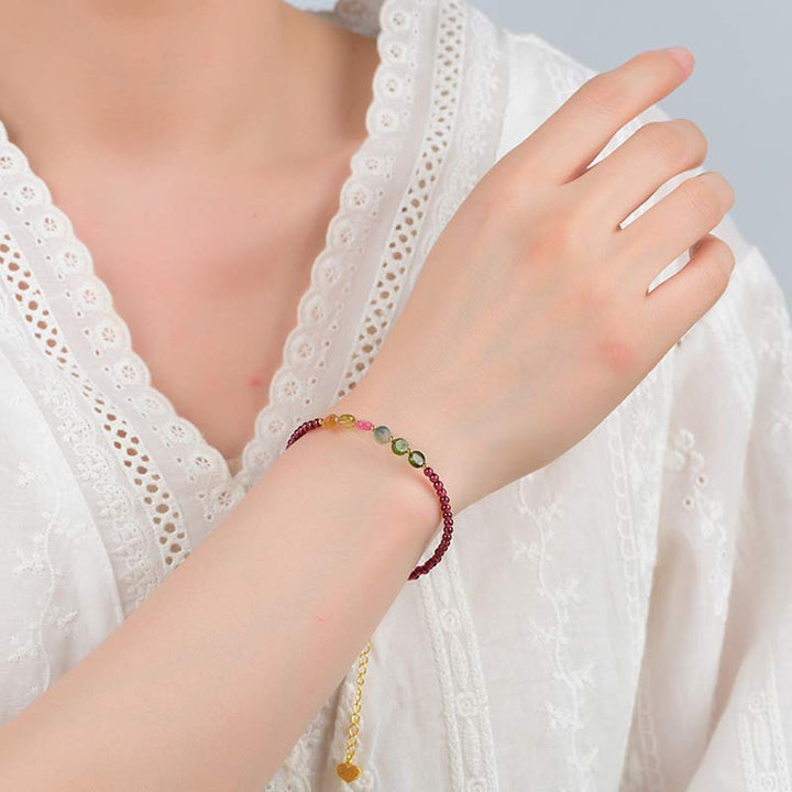 Tobillera Pulsera Protección Mariposa Turmalina Granate