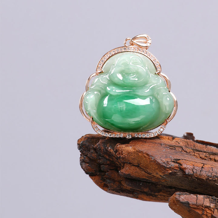 Colgante de cadena de collar de prosperidad de jade natural de Buda sonriente de plata de ley 925 - image 7