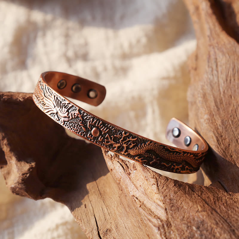 Brazalete magnético de cobre sólido con Buddha Stones , dragón y Fénix