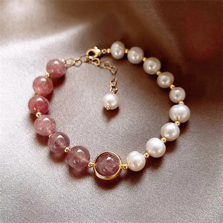 Pulsera de cadena positiva de amor con perlas de cuarzo fresa natural