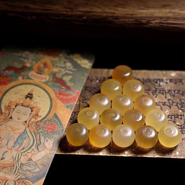 Pulsera auspiciosa hecha a mano con Buddha Stones , cuerno de oveja tibetano, Om Mani Padme Hum