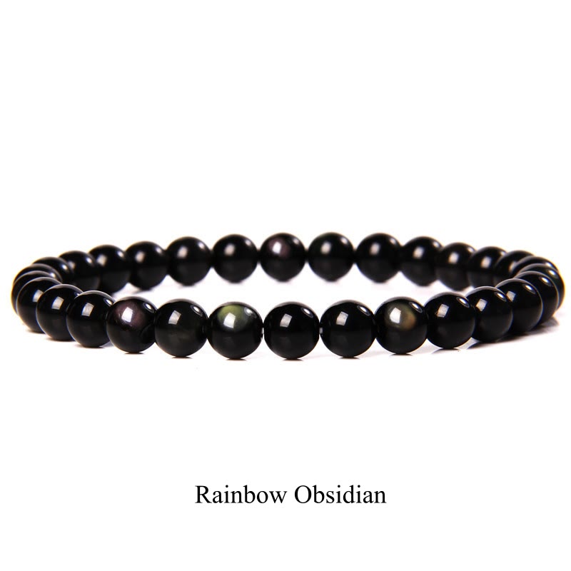 Pulsera de cuentas curativas de cuarzo con piedra natural de piedras de Buddha Stones - 8 mm - Obsidiana arcoíris - image 5