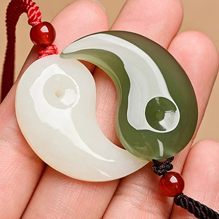Yin Yang blanco Jade cian Jade protección bendición collar cadena colgante - Jade cian y jade blanco - image 11