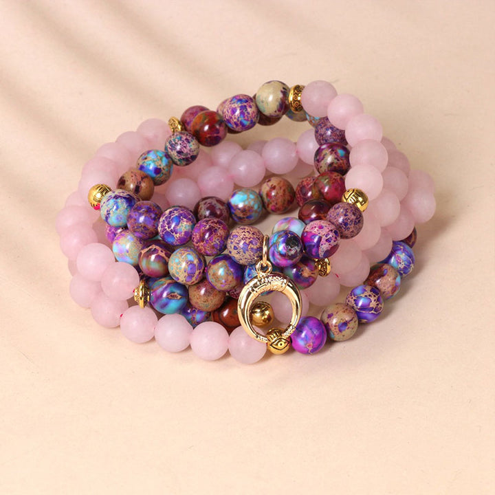 Pulsera curativa Mala de cristal rosa real Miano con 108 Buddha Stones