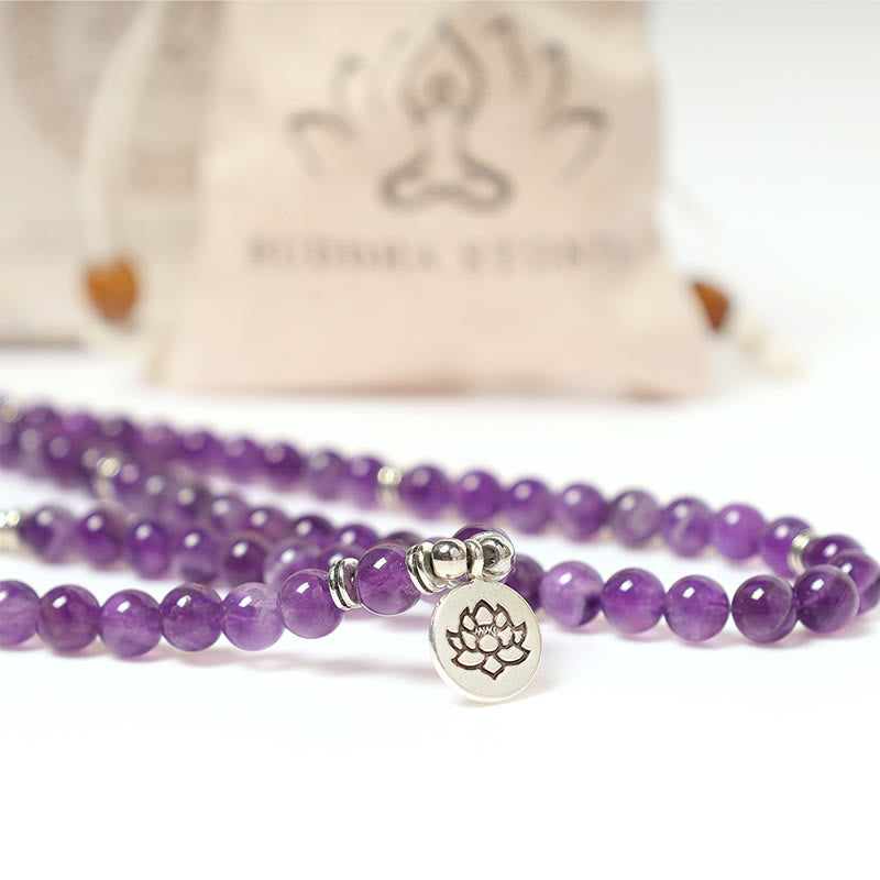 Pulsera Mala de Purificación de Amatista Natural con Buddha Stones