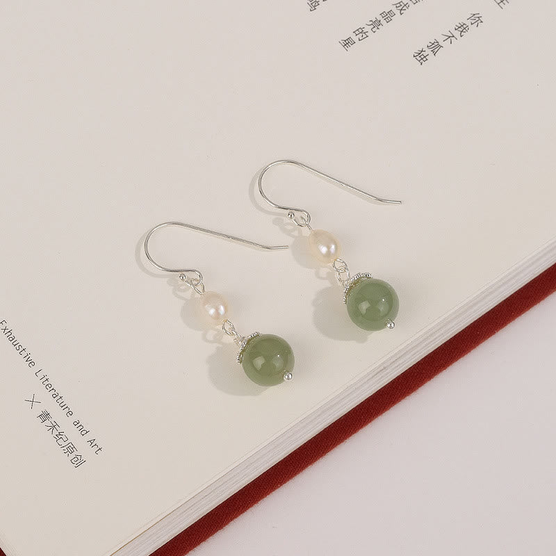 Pendientes de sabiduría de jade y perlas naturales de plata de ley 925 con Buddha Stones