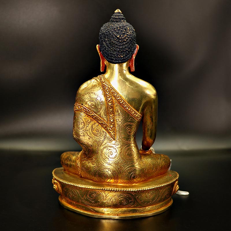 Estatua decorativa chapada en oro y cobre de la compasión del Buda de la medicina Shakyamuni
