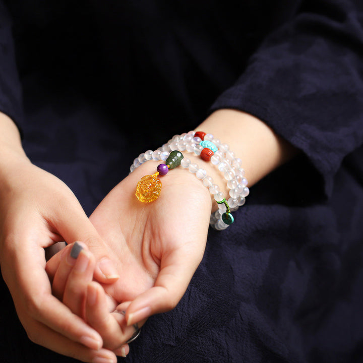 Buddha Stones 108 cuentas Mala piedra lunar ámbar loto turquesa pulsera curativa de cristal