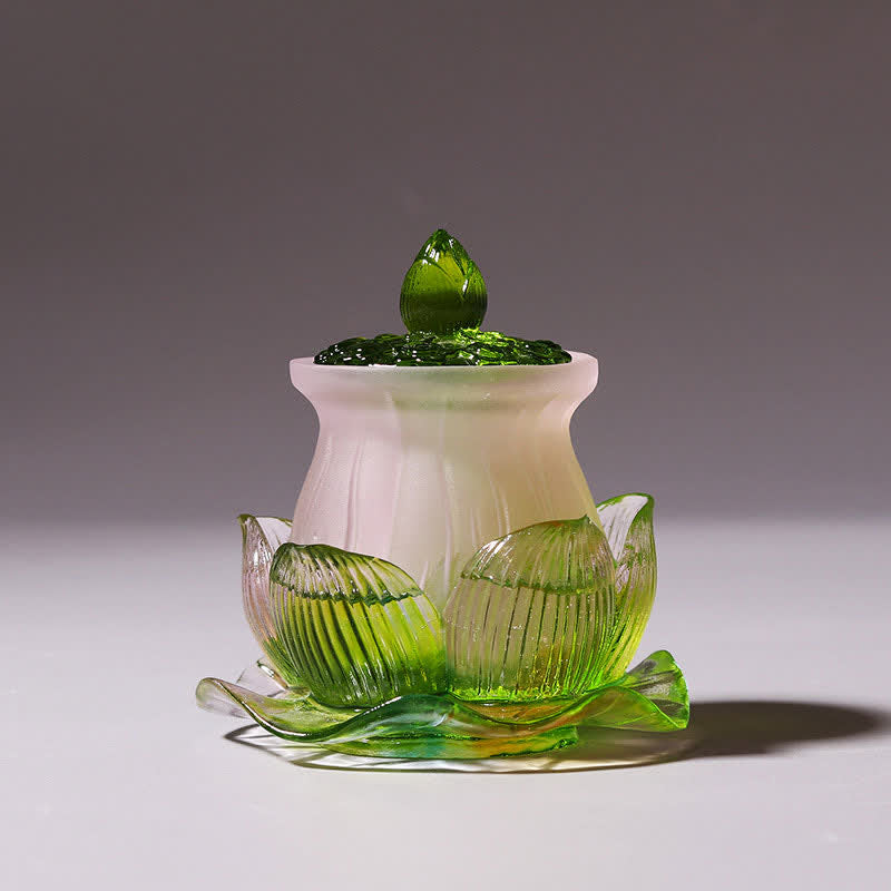 Pieza de arte de cristal Liuli hecha a mano de loto Feng Shui, decoración para el hogar y la Oficina