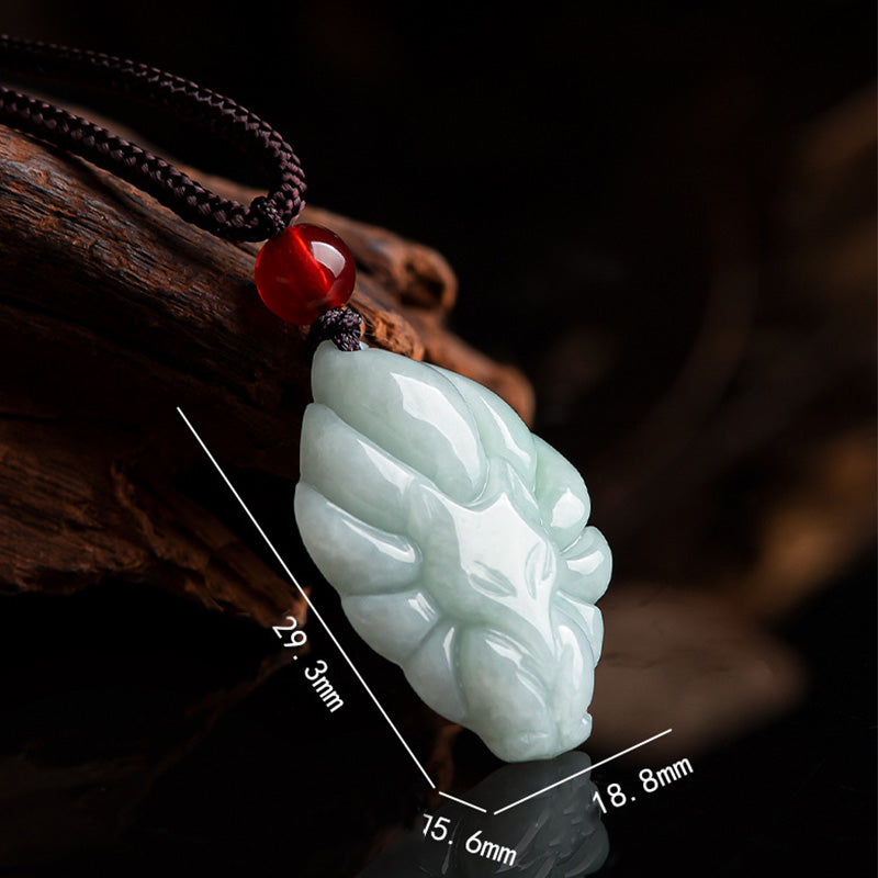 Colgante de collar de prosperidad de la suerte de zorro de nueve colas de jade natural con Buddha Stones