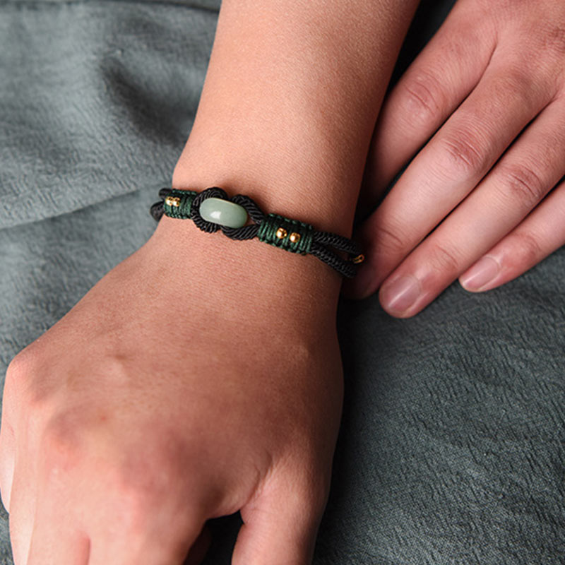 Pulsera de pareja de cuerda negra de la suerte de jade tibetano con Buddha Stones