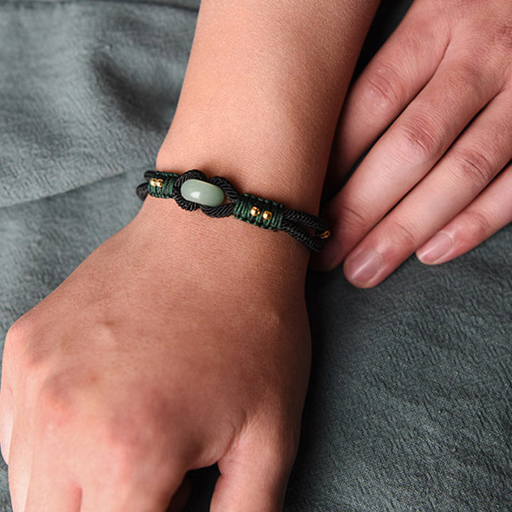 Pulsera de pareja de cuerda negra de la suerte de jade tibetano con Buddha Stones