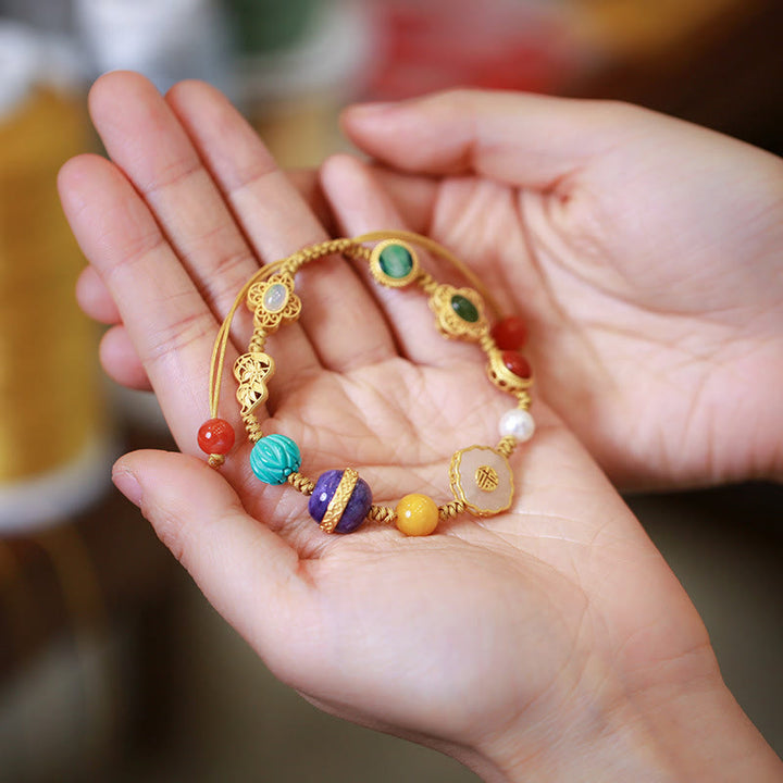 Pulsera de la suerte con cristales de ágata roja, ámbar y Jade hetiano Natural de Plata de Ley 925